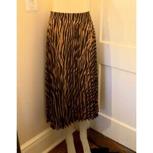 NWT Catherine Malandrino Pleated Accordion Animal Print Midi Skirt Pull On Sz M